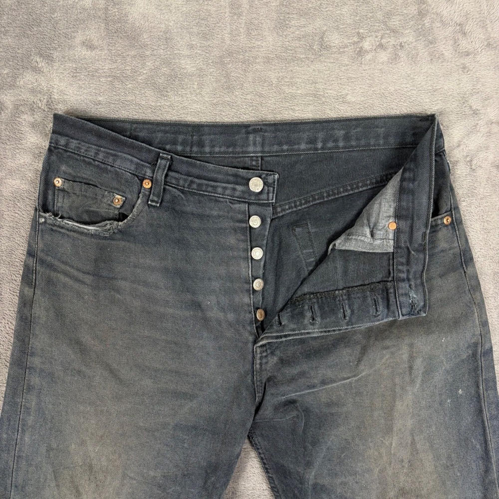 Vintage Levi's Jeans Mens 38x36 Black 501 Straight Leg Distressed Faded USA Made - Picture 3 of 9